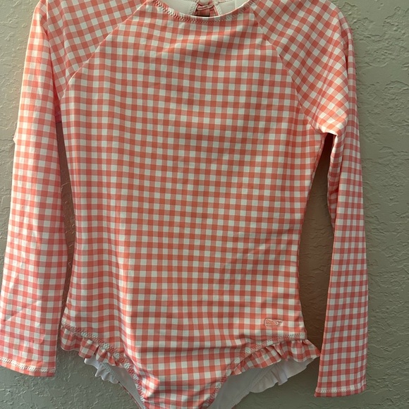 Vineyard Vines Pink & White Gingham Performance Girls Medium Bathing Suit - Picture 1 of 5